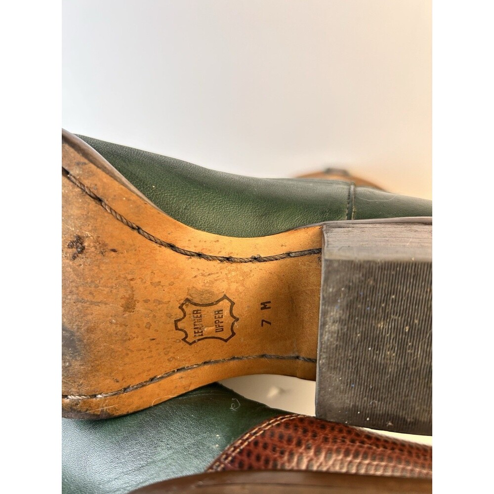 Nine West Vintage Women 7 Western Boots Used Green And Camel Cowgirl - Picture 8 of 10